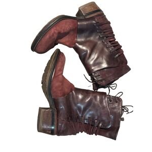 A.S.‎ 98 Burgundy Leather Suede Mid-Calf Boots Strappy Side Zip Size 36 EU